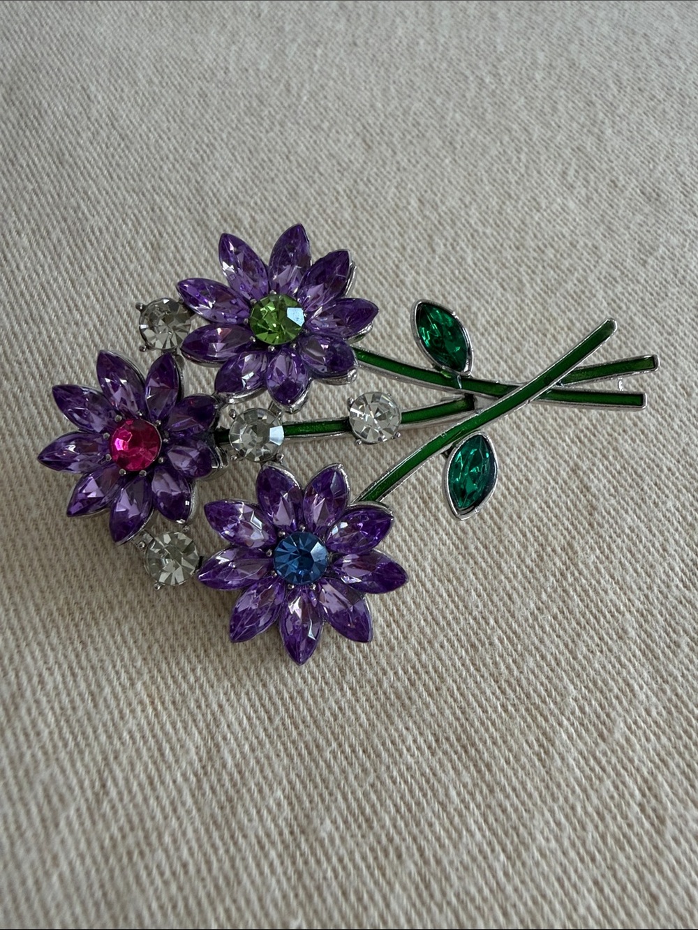 Purple Crystal Floral Bouquet Brooch